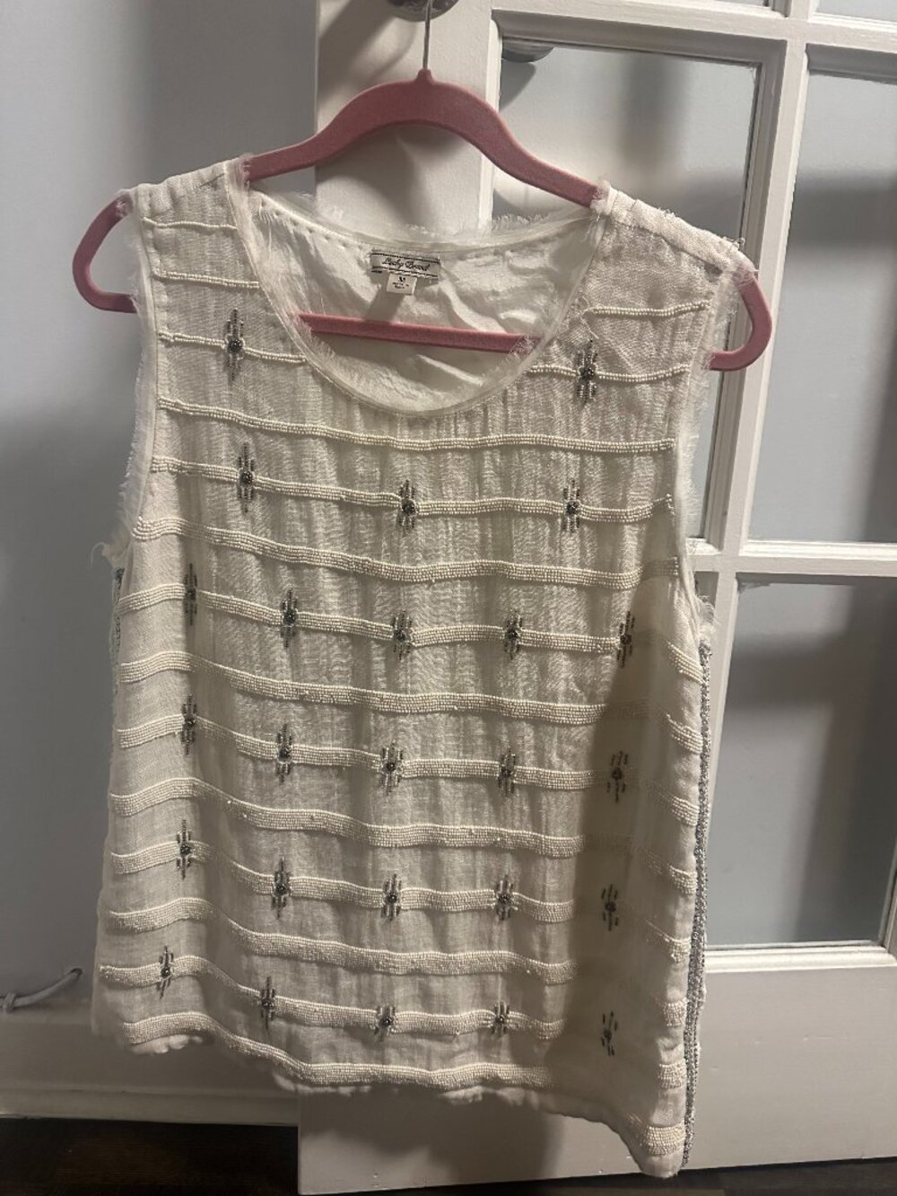 Lucky Brand, Ivory, Beaded Boho Chic Tank Top, Medium